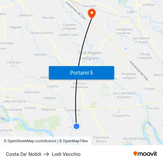 Costa De' Nobili to Lodi Vecchio map