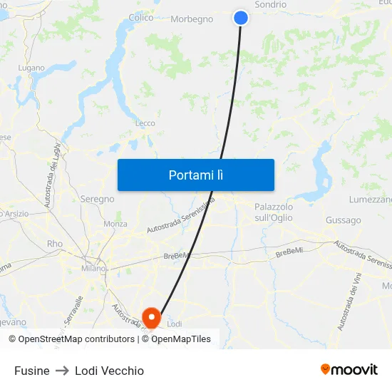 Fusine to Lodi Vecchio map