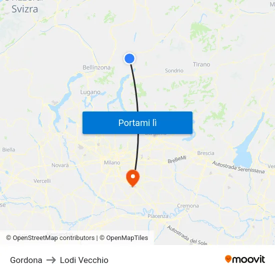 Gordona to Lodi Vecchio map