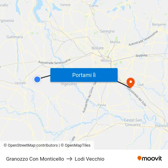 Granozzo Con Monticello to Lodi Vecchio map