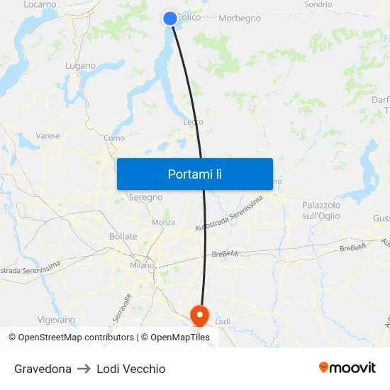 Gravedona to Lodi Vecchio map