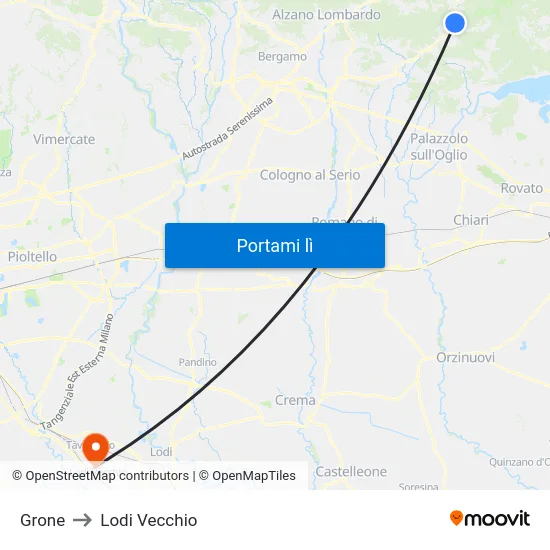Grone to Lodi Vecchio map