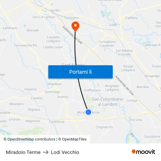 Miradolo Terme to Lodi Vecchio map