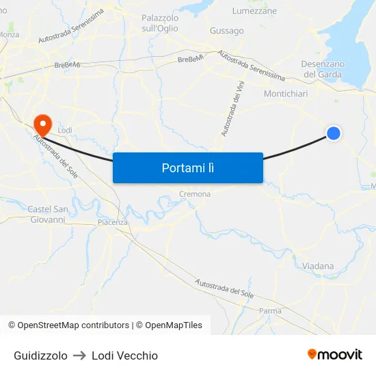 Guidizzolo to Lodi Vecchio map