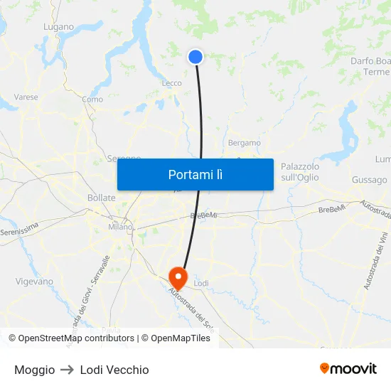 Moggio to Lodi Vecchio map
