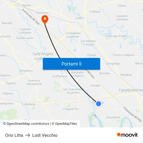 Orio Litta to Lodi Vecchio map