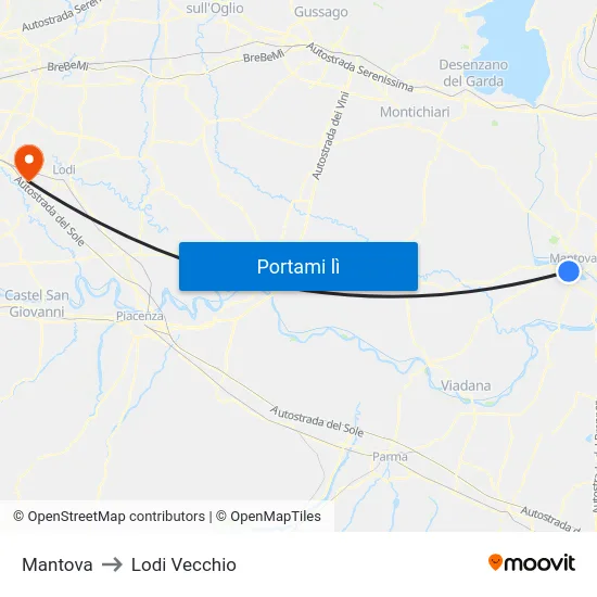 Mantova to Lodi Vecchio map