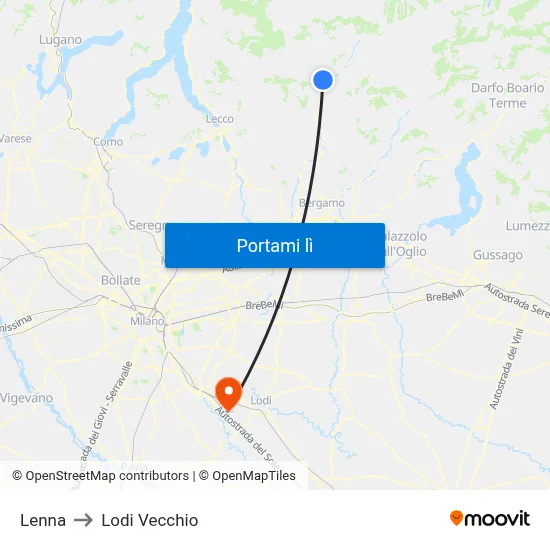 Lenna to Lodi Vecchio map