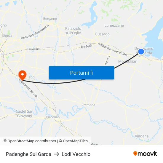 Padenghe Sul Garda to Lodi Vecchio map