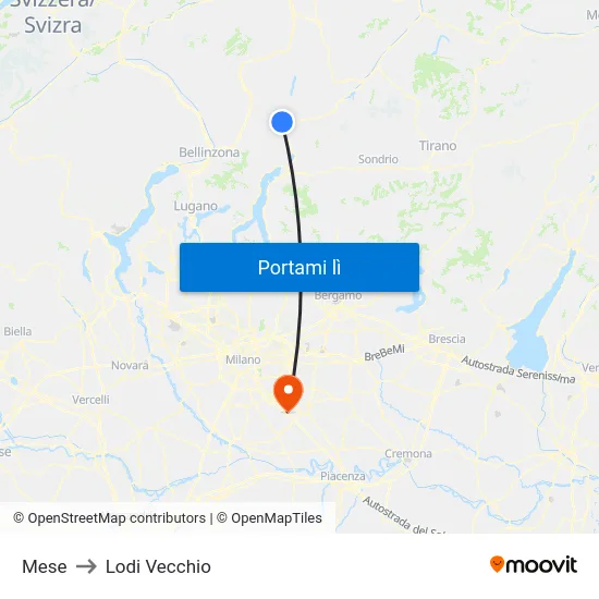 Mese to Lodi Vecchio map