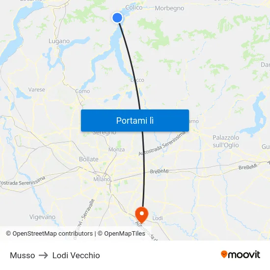 Musso to Lodi Vecchio map