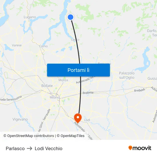 Parlasco to Lodi Vecchio map