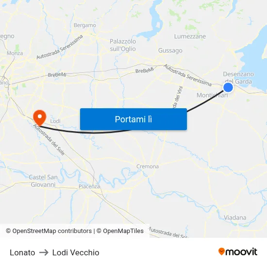Lonato to Lodi Vecchio map