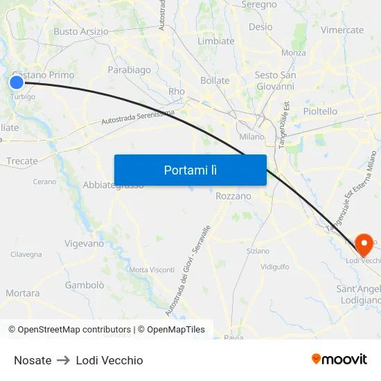 Nosate to Lodi Vecchio map