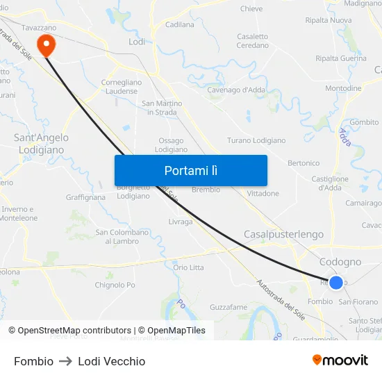 Fombio to Lodi Vecchio map