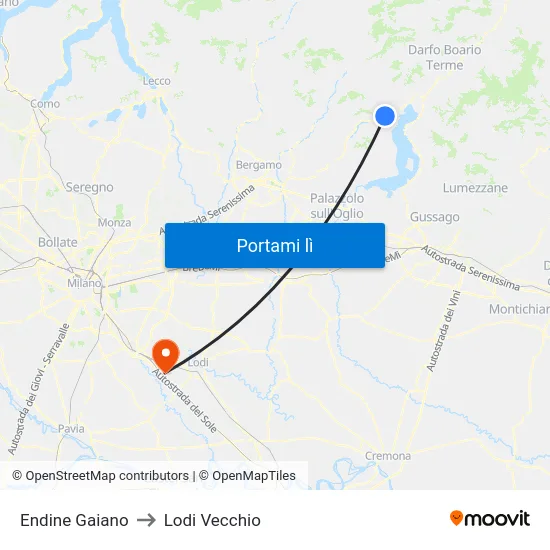 Endine Gaiano to Lodi Vecchio map