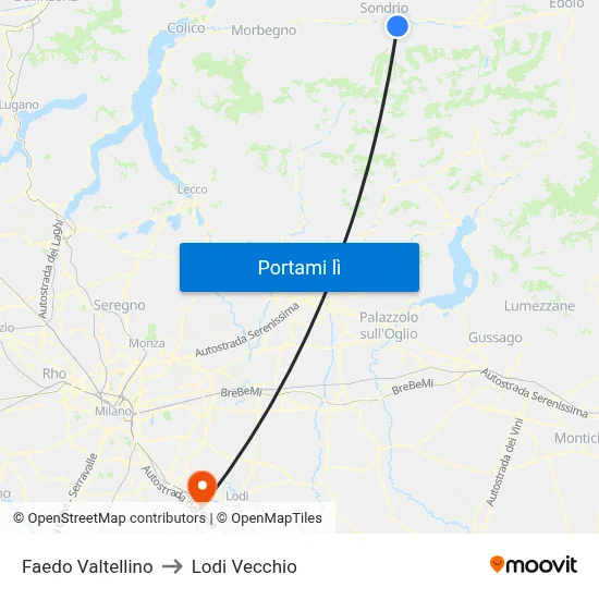 Faedo Valtellino to Lodi Vecchio map
