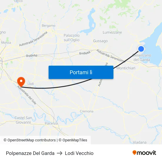 Polpenazze Del Garda to Lodi Vecchio map