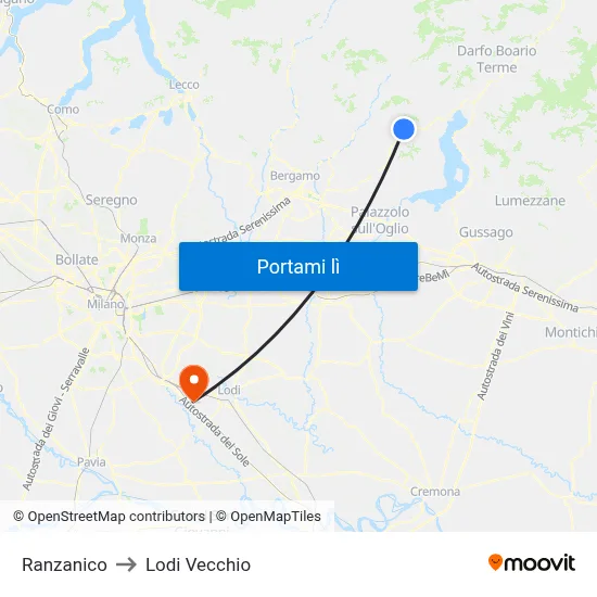 Ranzanico to Lodi Vecchio map