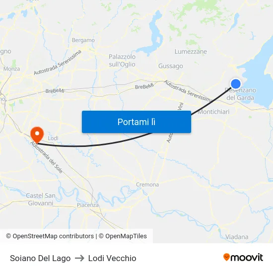 Soiano Del Lago to Lodi Vecchio map