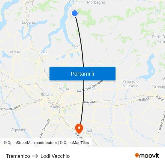 Tremenico to Lodi Vecchio map
