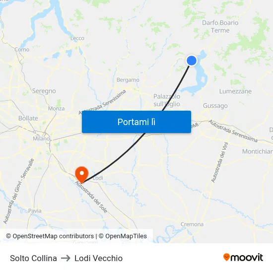 Solto Collina to Lodi Vecchio map