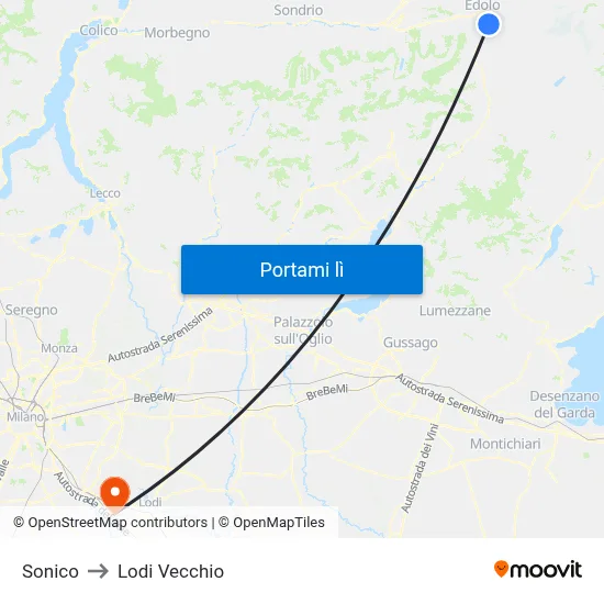 Sonico to Lodi Vecchio map