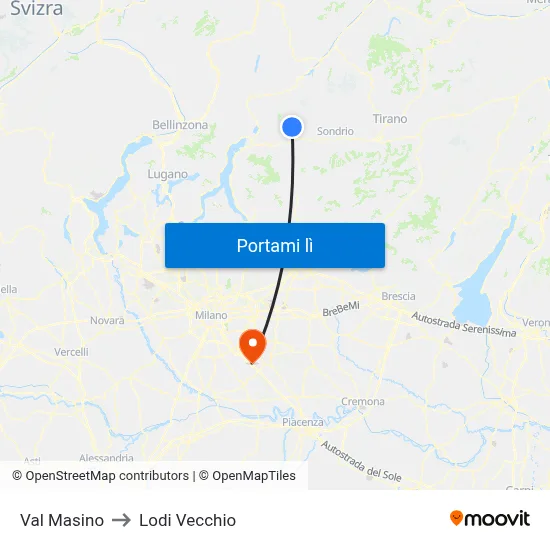 Val Masino to Lodi Vecchio map