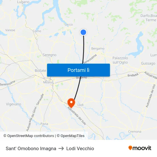 Sant' Omobono Imagna to Lodi Vecchio map