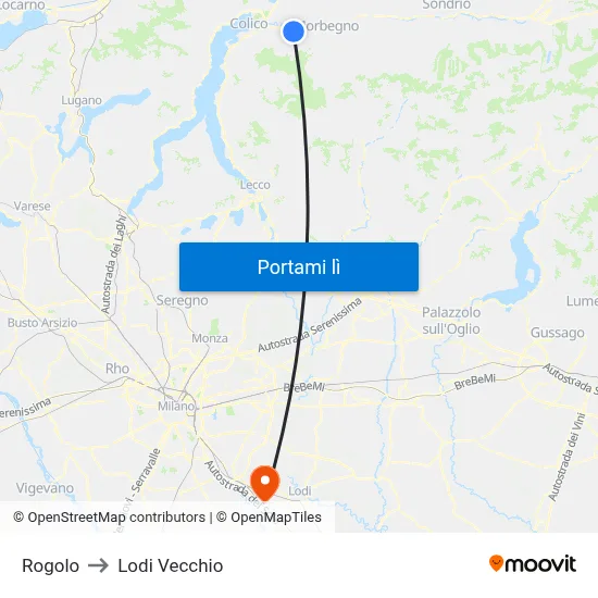 Rogolo to Lodi Vecchio map