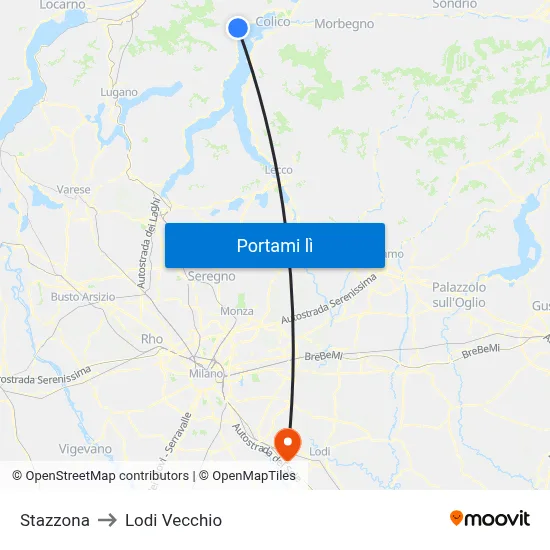 Stazzona to Lodi Vecchio map
