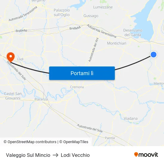Valeggio Sul Mincio to Lodi Vecchio map