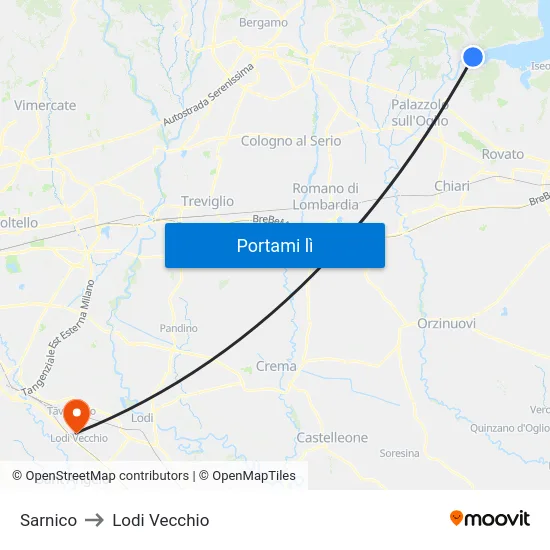 Sarnico to Lodi Vecchio map