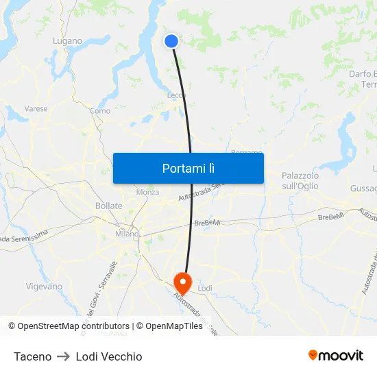 Taceno to Lodi Vecchio map
