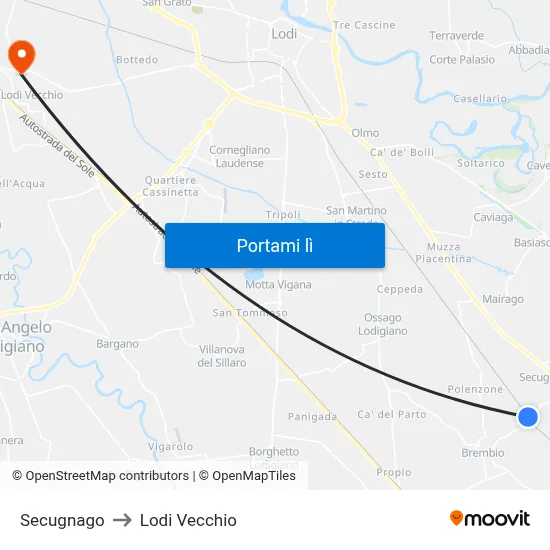 Secugnago to Lodi Vecchio map