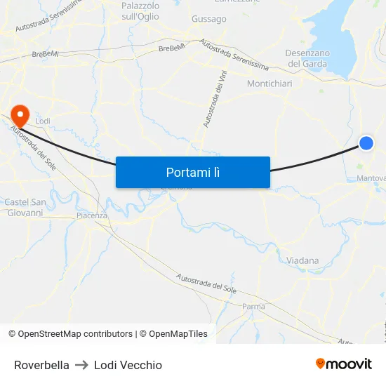 Roverbella to Lodi Vecchio map