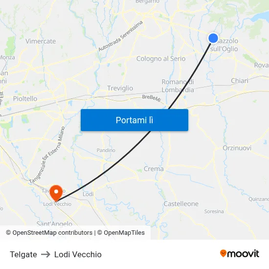 Telgate to Lodi Vecchio map