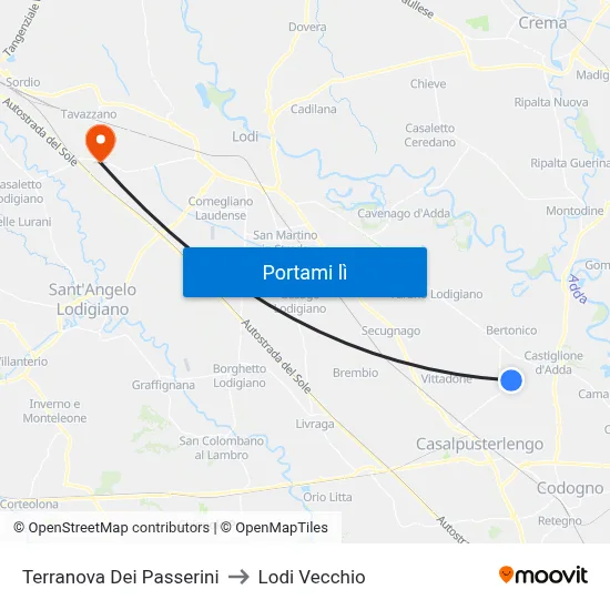 Terranova Dei Passerini to Lodi Vecchio map