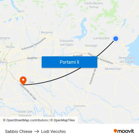 Sabbio Chiese to Lodi Vecchio map