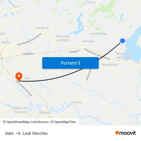 Salò to Lodi Vecchio map