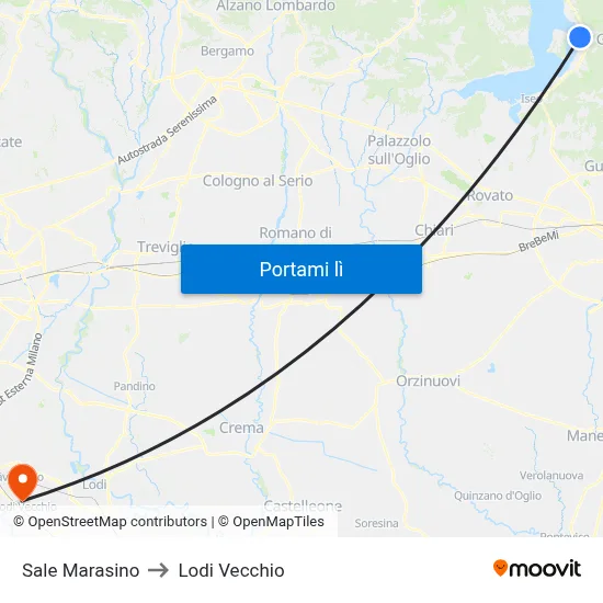 Sale Marasino to Lodi Vecchio map
