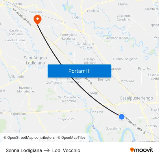 Senna Lodigiana to Lodi Vecchio map