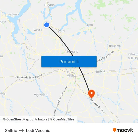 Saltrio to Lodi Vecchio map