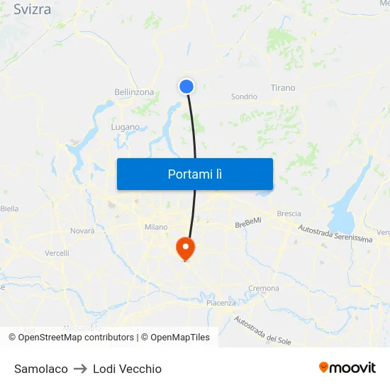 Samolaco to Lodi Vecchio map