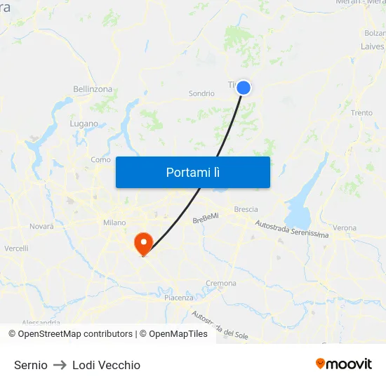 Sernio to Lodi Vecchio map