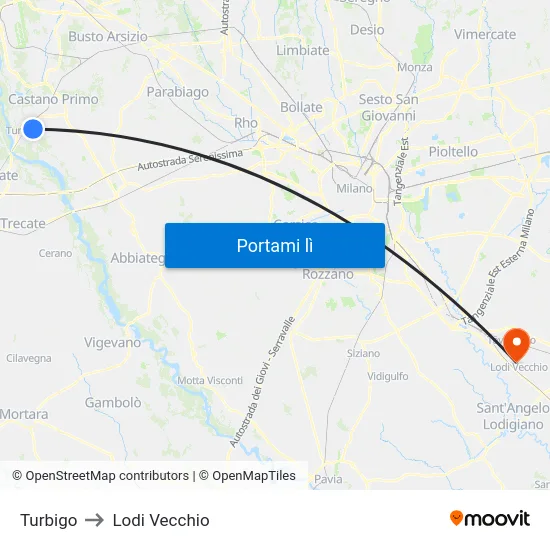 Turbigo to Lodi Vecchio map