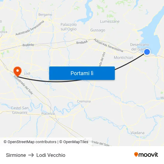 Sirmione to Lodi Vecchio map