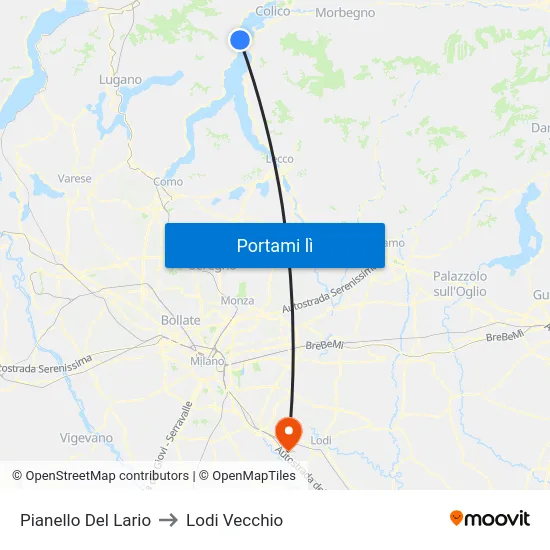 Pianello Del Lario to Lodi Vecchio map