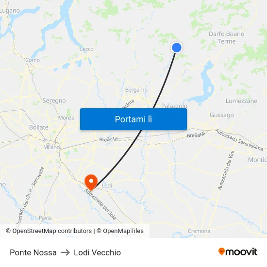Ponte Nossa to Lodi Vecchio map