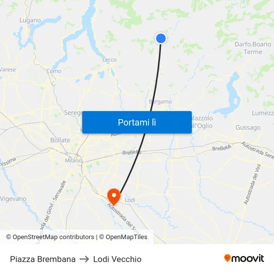 Piazza Brembana to Lodi Vecchio map